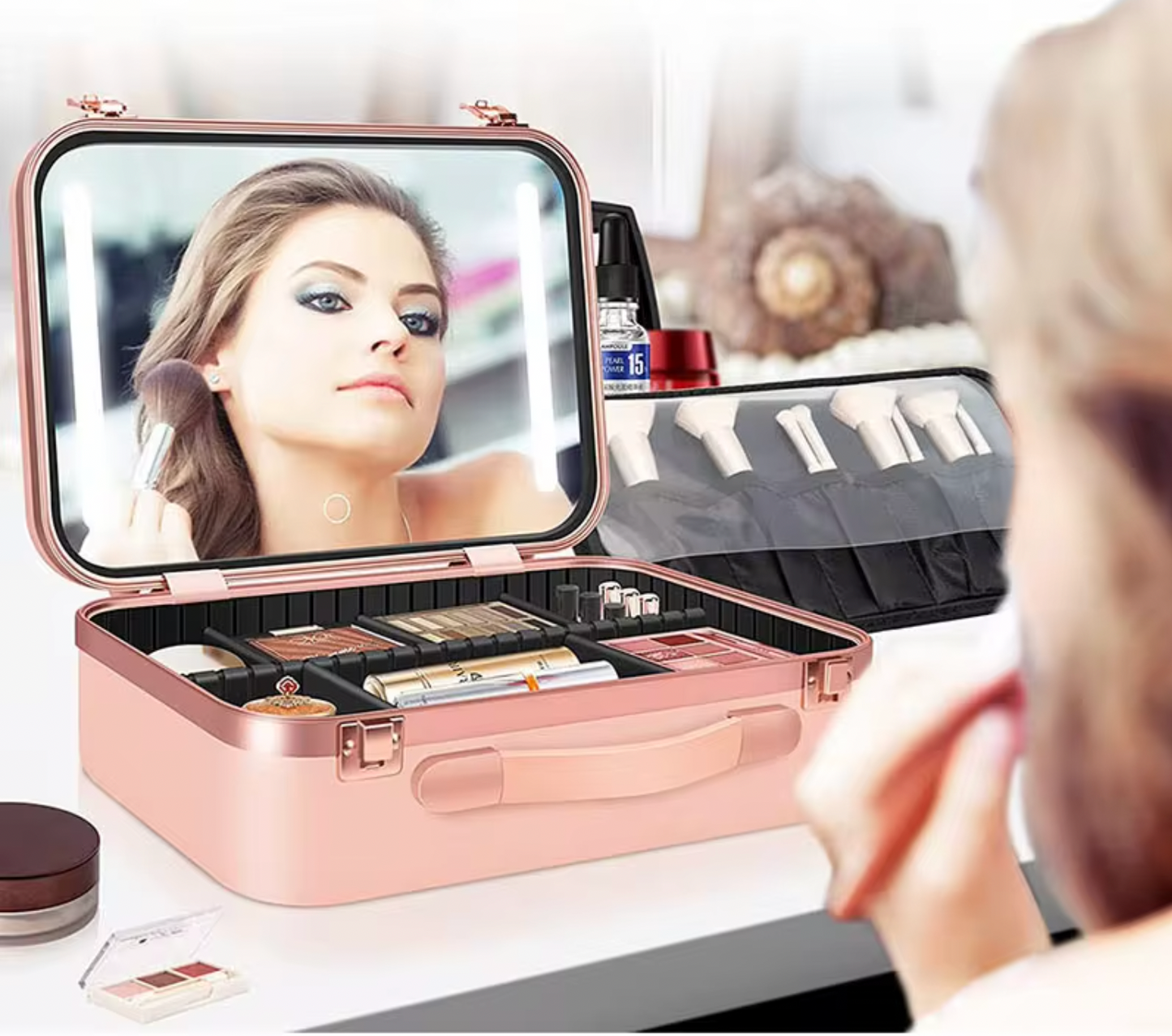Makeup Organiser With LED Cosmetic Mirror