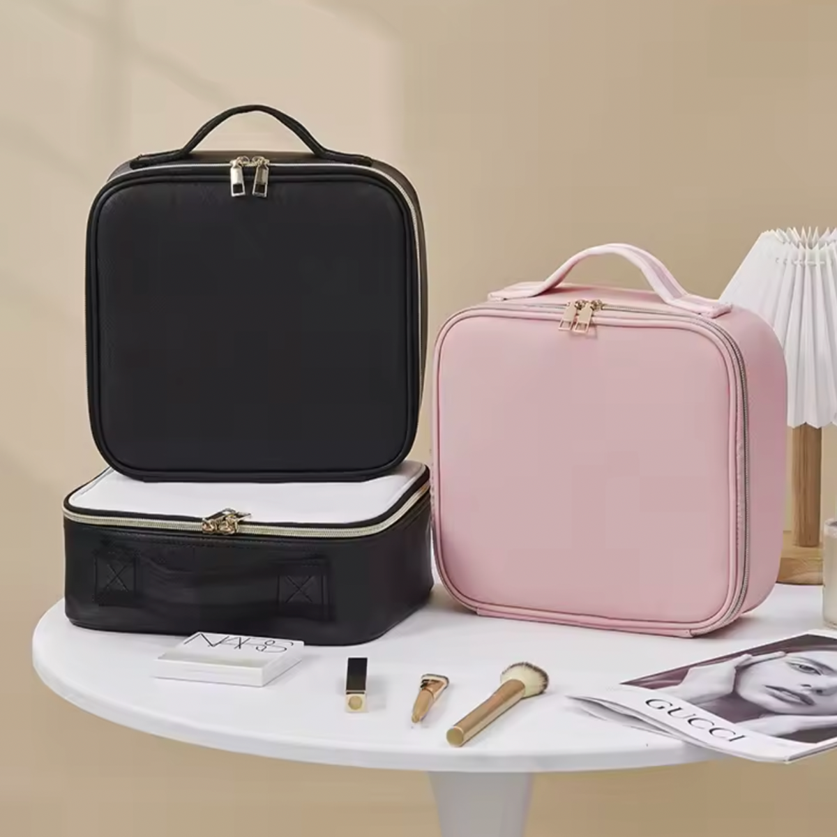 Travel Makeup Bag with LED mirror
