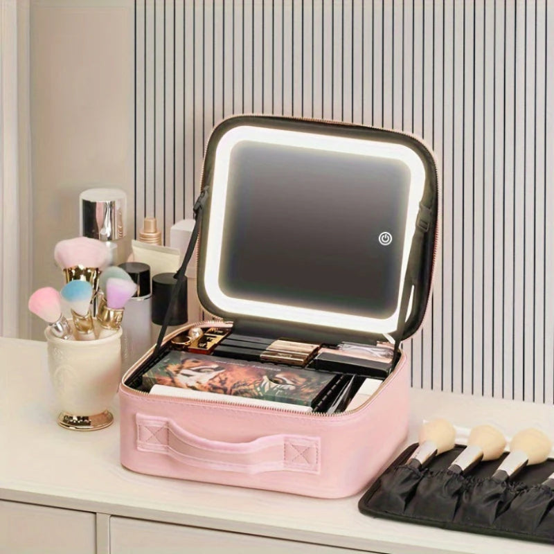 Travel Makeup Bag with LED mirror